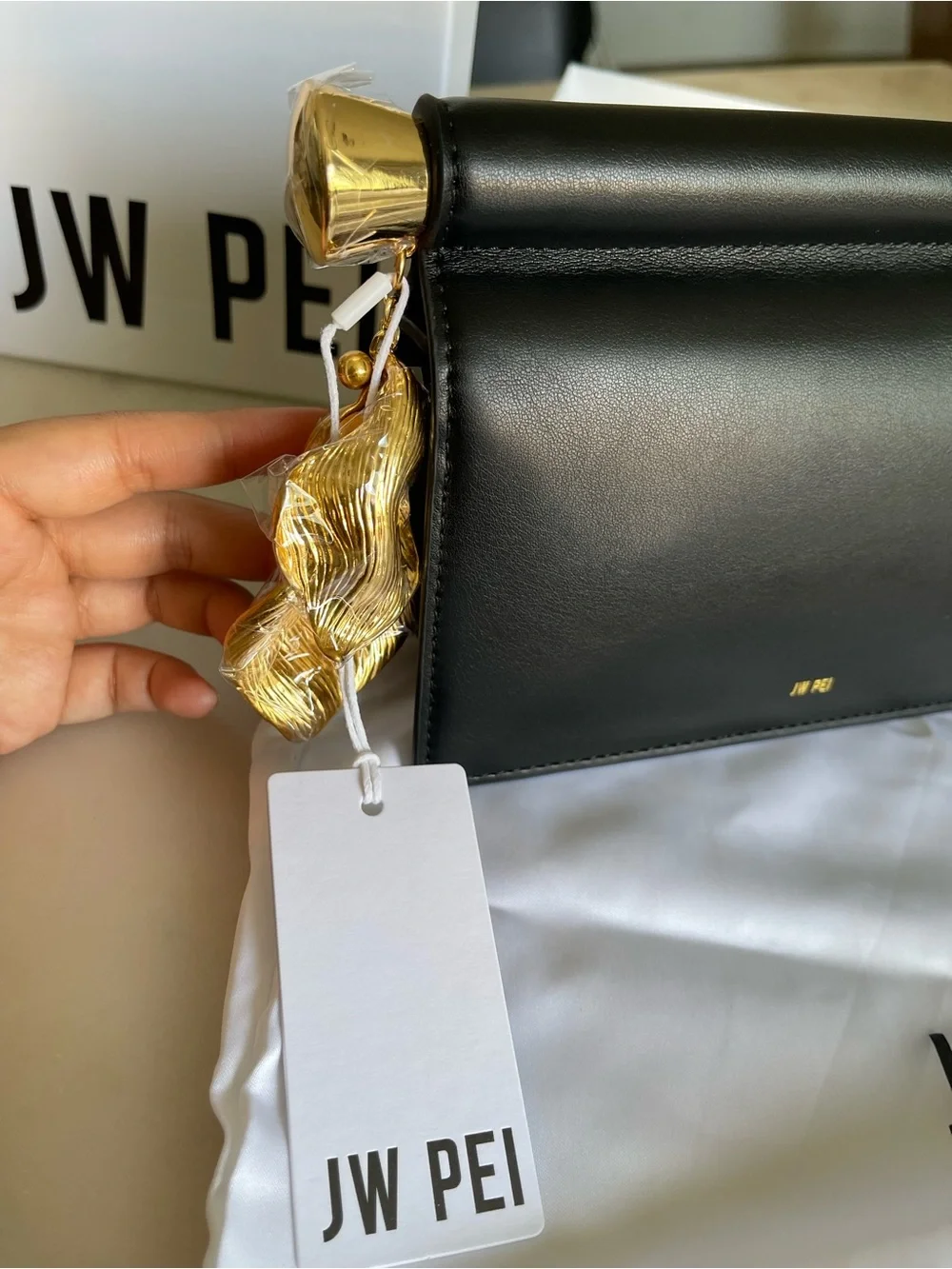 JW PEI Black Shoulder Bag with Gold Leaf Hardware